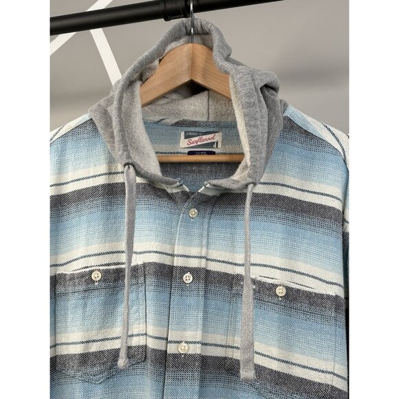 Johnnie O Surflannel Carver Button Up Hoodie Men’s 2XL Blue Shacket Surf Shirt - Picture 3 of 16